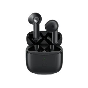 un par de audífonos bluetooth redondos color negro de la marca soundpeats modelo air 3