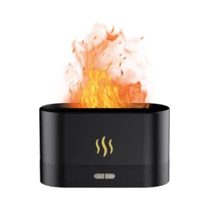 un humidificador en color negro encendido mostrando la luz led