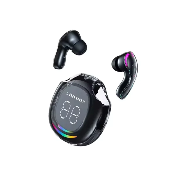 unos audífonos bluetooth semitransparentes color negro modelo air40