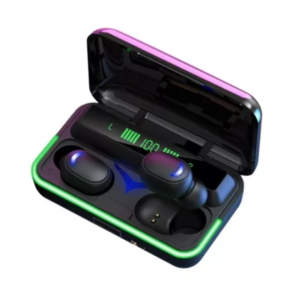 un par de audífonos inalámbricos con powerbank e10 en color negro 3