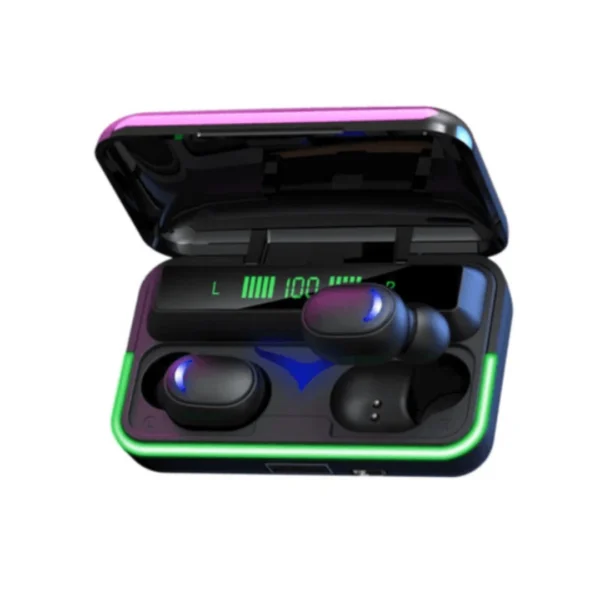 un par de audífonos inalámbricos con powerbank e10 en color negro 4