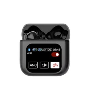 unos audífonos bluetooth con pantalla frontal color negro modelo se60