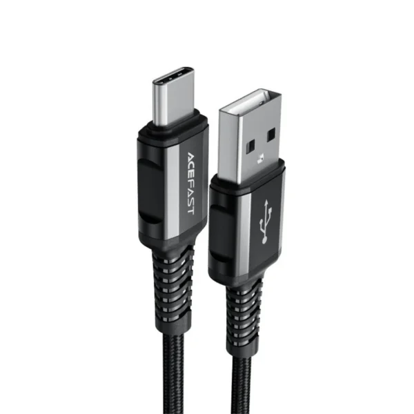 un cable de carga rápida color negro USB-A a USB-C