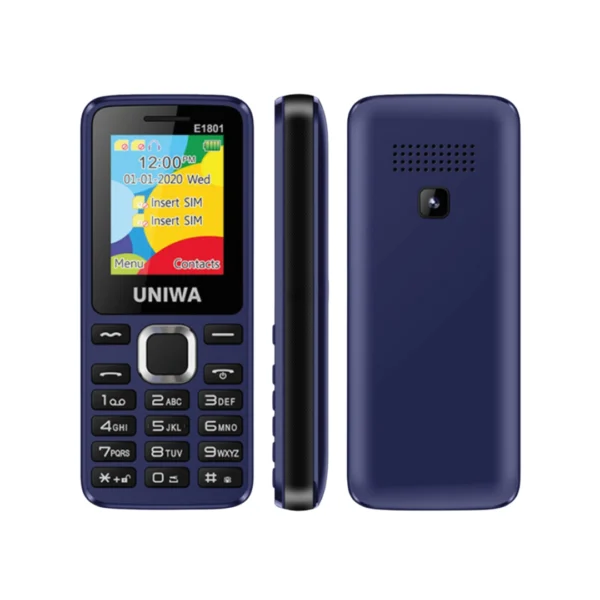 un teléfono básico UNIWA E1801 en color azul