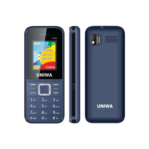 un teléfono básico UNIWA E1802 en color azul