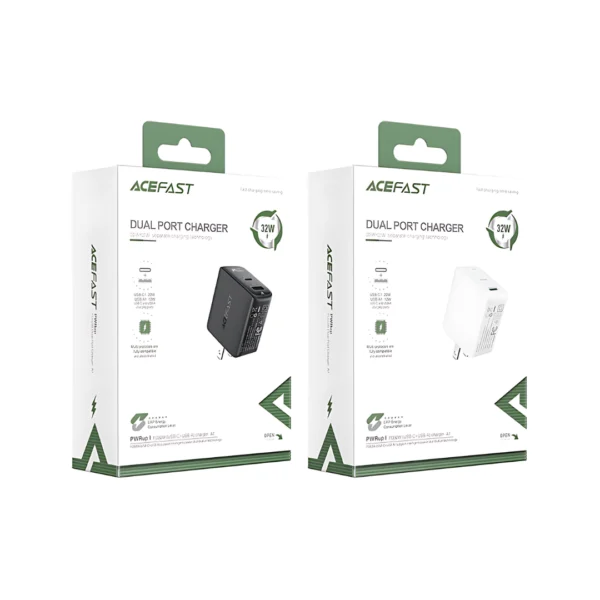 un cubo de carga de la marca acefast en color blanco y negro con su caja