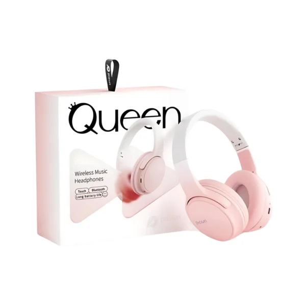 audífonos inalambricos tipo casco color rosado de la marca picun modelo queen 2