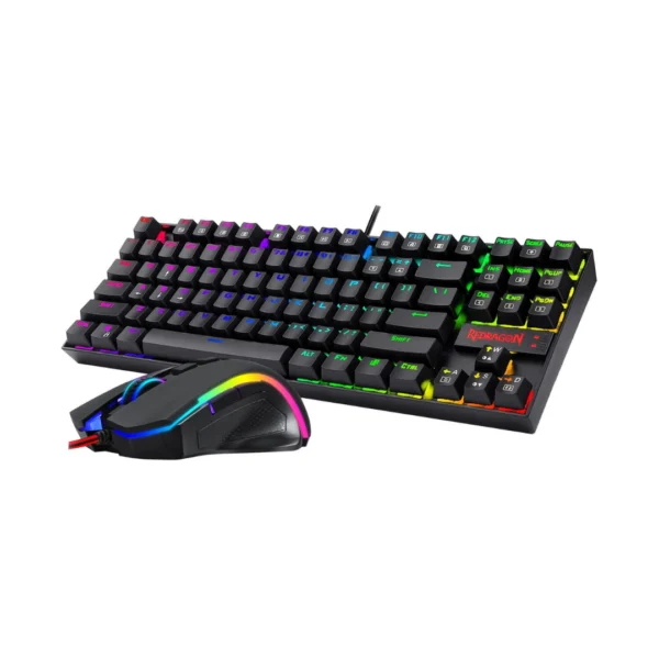 un combo de teclado y mouse color negro con luces led k552rgb y un muse griffin