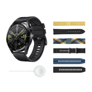 un kit 4 pro suite de smartwatch negro redondo con seis brazaletes