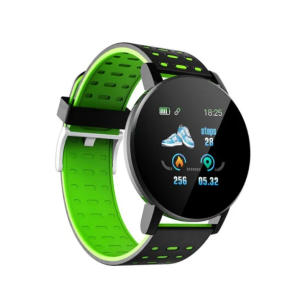 un smartwatch básico redondo modelo 119 plus verde