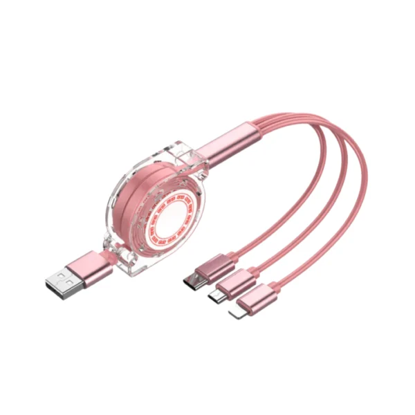 un cable 3 en 1 color rosado incluido en el combo d99 plus