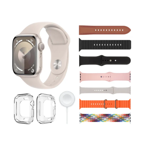 combo de smartwatch y brazaletes con su protector H33 pro max color gris