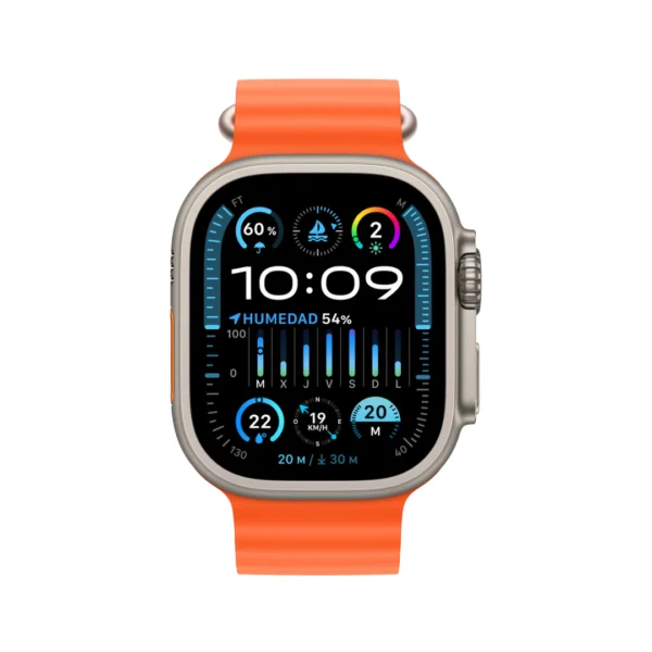 un smartwatch premium cuadrado modelo hello 3+ en color naranja