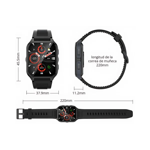 un smartwatch grado militar modelo p73 en color negro