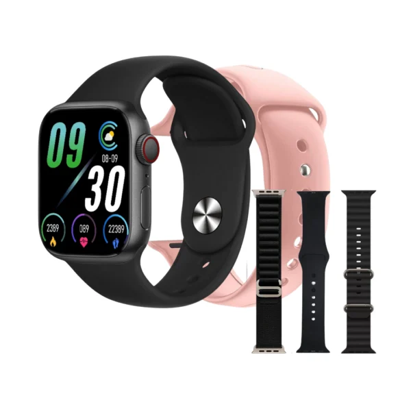 un smartwatch ws91 con sus tres pares de brazaletes incluidos en color negro 2