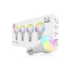 cuatro bombillos o focos smart de la marca nexxt con opción de luz RGB con su caja