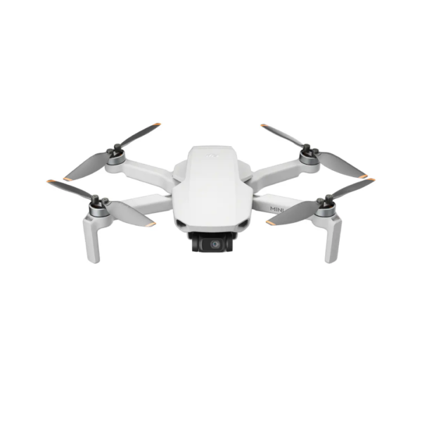 Un Dron DJI MINI 4K vista frontal vista frontal superior