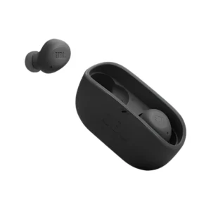 Un par de audífonos tipo pastilla inalámbricos de conexión bluetooth marca JBL modelo VIBE BUDS en color negro