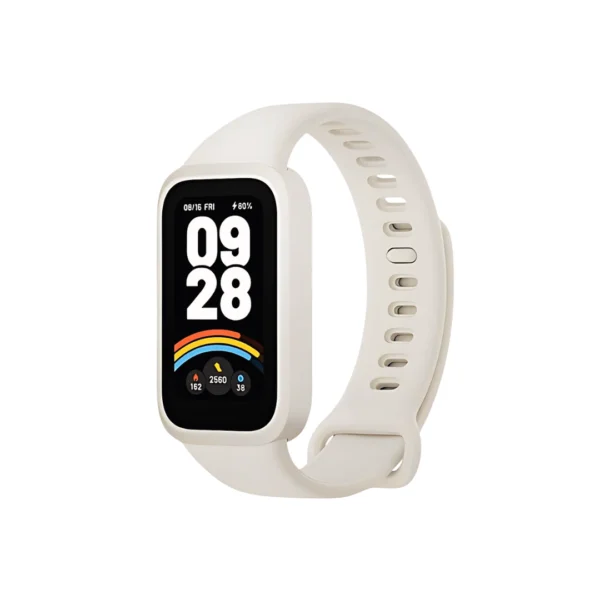 Una banda deportiva de la marca Xiaomi modelo smartband 9 active en color crema