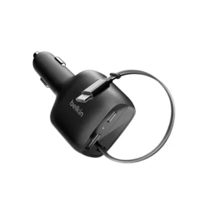 Cargador para Carro Belkin BoostCharge 75W con Cable USB-C Retráctil de 60W, USB-C y USB-A